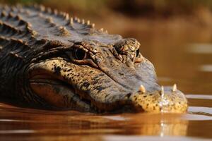 Close up of a crocodile hunting its prey created with technology. photo