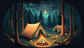 noche acampar con tienda ai generado foto