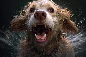 Cute dog swimming underwater. . photo