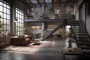 Modern office interior in loft, industrial style . photo