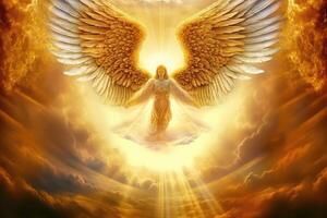 angel with golden outstretched wings . photo