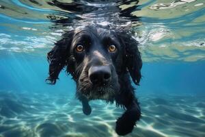 Cute dog swimming underwater. . photo