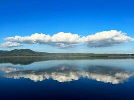 Reflection of clouds on the lake photo