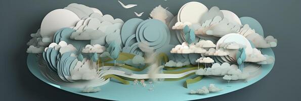 Papercut style art design, about nature and renewable energies. photo