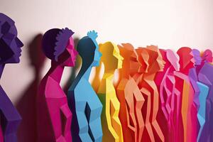 Photo of paper cutout figures in a row. gay pride.