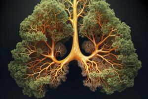 3d lungs created with branches and leaves. photo