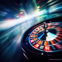 Blurry motion background and spinning roulette. Perfect for casino themes. Vibrant colors and dynamic movement. photo