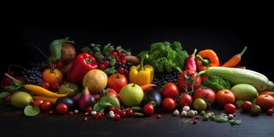 Fresh Veggie Border. Organic vegetables on natural black background. Ideal for healthy food designs. photo