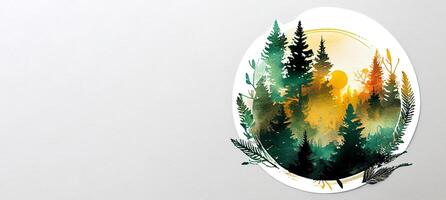 Banner of cute illustration design of watercolor forest sticker. . photo
