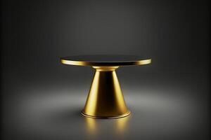 Empty golden geometric podium for product display on black background. illustration photo