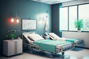 Modern recovery room with beds and comfortable medical equipment. illustration photo