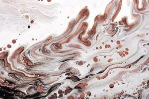 Acrylic Fluid Art. Brown and black waves on gray. Abstract marble agate stone background or texture photo