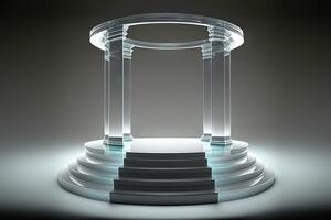 Glass rotunda podium for product presentation on a white background. illustration photo