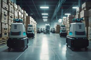 Autonomous robots delivery in warehouses. Smart industry concept. illustration photo