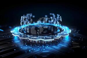 Cloud computing Data Base Technology concept with glowing holographic structures. illustration photo