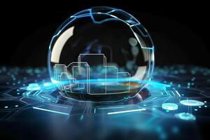 Cloud computing Data Base Technology concept with glowing holographic structures. illustration photo