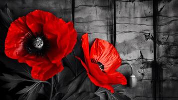 Red poppies as a symbol of memory for the fallen in the war. VE-Day, World War remembrance day. illustration photo