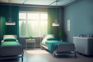 Modern recovery room with beds and comfortable medical equipment. illustration photo