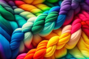 Many colorful Rainbow yarn for knitting. Twisted threads abstract background. illustration photo