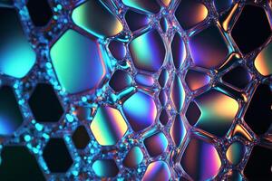 Iridescent holographic textural Background. Geometric cells with iridescent highlights. illustration photo