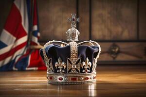United Kingdom Royal Crown. Symbols of Great Britain UK United Kingdom monarchy. Generative AI illustration photo