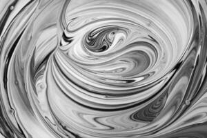 Black and white waves on gray fusion of colors. Fluid Art. Abstract marble background or texture photo