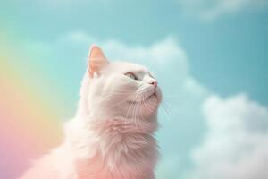 Cute pet cat goes to rainbow. Metaphor for pet's departure to afterlife. illustration photo