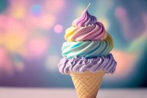 Rainbow Ice Cream Cone close-up on a fantasy background. illustration photo