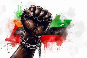 Uneteenth Independence Day concept. Fist in Three color Red black and Green. illustration photo