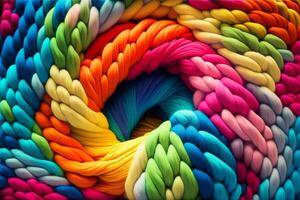 Many colorful Rainbow yarn for knitting. Twisted threads abstract background. illustration photo