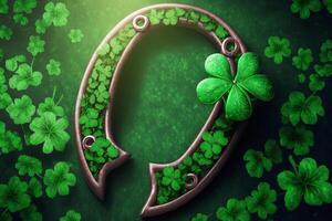 Horseshoe and clover shamrocks. St. Patrick's Day backdrop. illustration photo