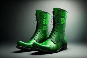 verde duende Zapatos para S t. patrick's día celebracion durante irlandesa Días festivos en Irlanda. generativo ai ilustración foto
