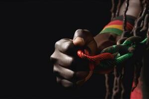 Uneteenth National Independence Day celebration concept. A hand squeezes a red green chain. illustration photo