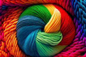 Many colorful Rainbow yarn for knitting. Twisted threads abstract background. illustration photo