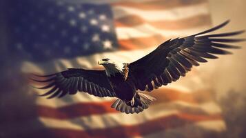 calvo águila en el americano bandera antecedentes. independencia día o bandera día. generativo ai ilustración foto