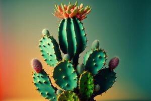 Surreal prickly cacti on pastel gradient background. Floral creative concept. illustration photo