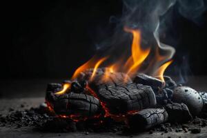 Charcoal Flames Background for Barbecue. Empty Burning charcoal for product placement. illustration photo