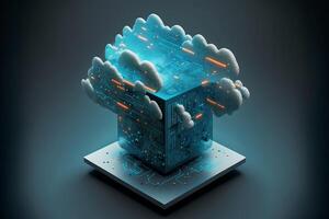 Cloud computing Data Base Technology concept with glowing neon structures on a dark background. illustration photo