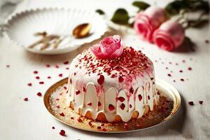 pastel para S t. san valentin día, madres día o cumpleaños, decorado con rosas. San Valentín día con amor. generativo ai ilustración foto