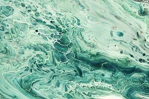 Fluid Art acrylic paints. Abstract mixing green waves. Liquid flows splashes. Marble effect background or texture photo