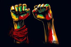 Uneteenth Independence Day concept. Fists in Three color Red black and Green. illustration photo