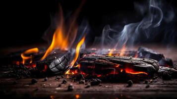 Charcoal Flames Background for Barbecue. Empty Burning charcoal for product placement. illustration photo