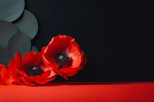 rojo amapolas como un símbolo de memoria para el caído en el guerra. cinco días, mundo guerra remembranza día. generativo ai ilustración foto