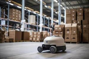 Autonomous robot delivery in warehouses. Smart industry concept. illustration photo