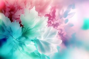 Spring floral gradient background with iridescent surreal flowers, delicate pastel colors. illustration photo