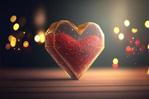 Transparent heart with golden bokeh. Valentine's day concept, Love and Wedding greeting card. illustration photo