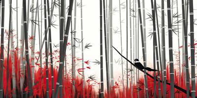 . . Illustration of asian china japan plant bamboo with bird. Peace mind clear calm vibe. Graphic Art photo