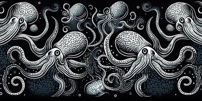 . . Engraving retro vintage style octopus woodcut linocut illustration. Graphic Art photo