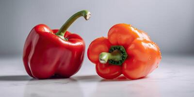 . AI Generted. Macro shot of vegetable pepper in bell form. Can be used for kitchen food or graphic design. Graphic Art photo