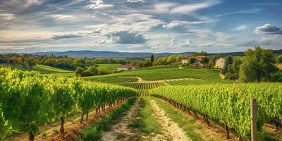 . . Vineyard at South France provence. WIne plant garden harvest. Romantic relax chill vibe. Graphic Art photo